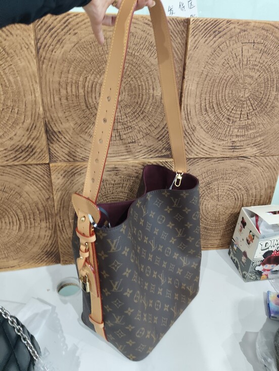 Louis Vuitton Handbags - Louis Vuitton Brown Monogram Shoulder Bag with Tan Strap and Burgundy Interior